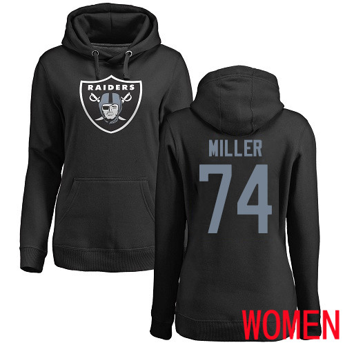 Oakland Raiders Black Women Kolton Miller Name and Number Logo NFL Football #74 Pullover Hoodie Sweatshirts->nfl t-shirts->Sports Accessory